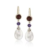 2.20 ct. t.w. Multi-Gemstone and Pearl Earrings In 14kt Yellow Gold