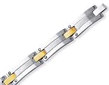 Stainless Steel and 18k Mens Gold Bar Link Bracelet - 8.5 In