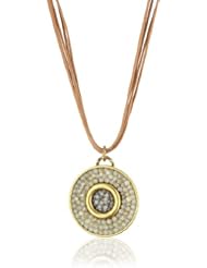 Liz Palacios "Circulo" Sand Opal on Quadruple Leather Cord Rock Crystal Necklace