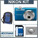 Nikon Coolpix S3000 Digital Camera Kit,- Blue - with 4GB SD Memory Card, Camera Case, 2 Year Extended Service Coverage,