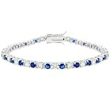 Silvertone, Round Cut Sapphire and Clear CZ's in Prong Setting, Box Clasp