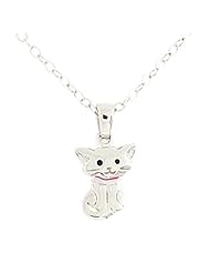 Jo For Girls Sterling Silver Cat with Attitude Pink Enamel Pendant