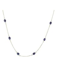 Sterling Silver with 10 Blue Onyx Oval Cabochon Necklace, 18"