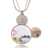 Finely Crafted Disney's Inspired Gold Plated Australian Clear and Milti Color Loose Crystals Outline Mickey Mouse Pendant 6*4CM & 70CM long (Double Strand Necklace)