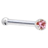 Solid 18KT White Gold 1.5mm Genuine Pink Sapphire Nose Bone - 20 Gauge