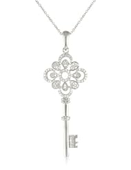 Sterling Silver Diamond Clover Key Pendant Necklace (1/4 cttw, I-J Color, I2-I3 Clarity), 18"