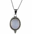 Sterling Silver Genuine Blue Lace Agate Stone Beaded Oval Pendant