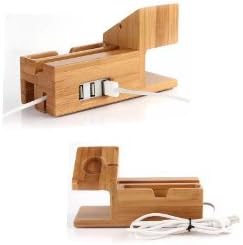 Apple Watch Stand with USB 2.0 Hub, eePar 3 in 1 iWatch Bamboo Wood Charging Dock Charge Station Cradle Holder With 3 Ports USB 2.0 Hub for Apple Watch 38mm 42mm &amp; iPhones &amp; Other Smartphones