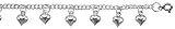 Sterling Silver Charmed Anklet w/ little puffy Hearts, 9 inch + 1 inch extension