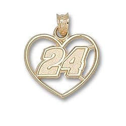 Driver Number 24 Heart Charm/Pendant -14K/10K, Stainless Steel or Gold Plated
