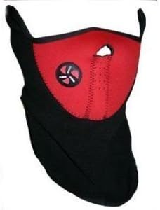 SASAMALL ® Black Neoprene Winter Snowboard Ski Half Face Mask Soft Cotton Fleece Neck Ear Warmer Protection Vented Fitted Velcro Adjustable Close Biker Motorcycle Facemask (RED)