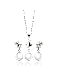 Nickel Free Sterling Silver Pendant & Earring Sets Hanging Pearl With Star Sterling Silver Set Pendant Pearl: 7.3mm Star: 7.3mm Earring Pearl: 6.6mm Star: 6.1mm