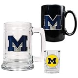 Michigan Wolverines 15oz Tankard, 15oz Ceramic Mug & 2oz Shot Glass Set - Primary Logo NCAA College Athletics