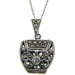 Sterling Silver Marcasite Genuine Blue Topaz Filigree Purse Locket