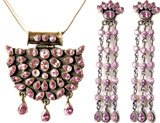 ShalinCraft Earring and Pendant Sets Sterling Silver With Amethyst Gemstones Jewelry Hand Engraved Indian Style 74 Grams (pr348)