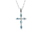 9ct White Gold Blue Topaz & Diamond Marquise Cross Pendant On 18 Rope Chain