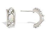 14K White Gold Genuine Oval Opal and Diamond Hoop Earrings