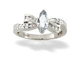 14K White Gold Genuine Marquise White Topaz and Diamond Bow Ring