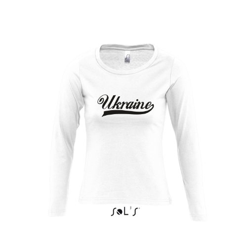 Ukraine Oldschool LÄNDERSHIRT EM / WM FAN Trikot – Damen Langarm Longsleeve T-Shirt S-XL , White – schwarz , S