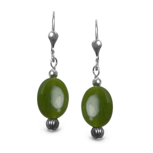 Sterling Silver Nephrite Jade Leverback Drop Earrings