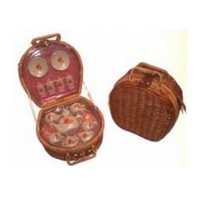 Teddy Bear's Picnic Porcelain Tea Set in Picnic Wicker Basket