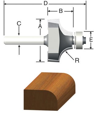 Vermont American 23130 1/8-Inch Radius Carbide Tipped Roundover and Bead Router Bit, 2-Inch Ball Bearing 2-Flute 1/4-Inch Shank