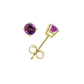 14k Yellow Gold Four Prong 4mm Round Amethyst Stud Earrings