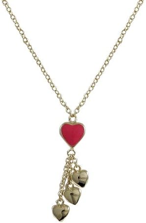 Gold Finish Hot Pink Enamel Heart Girls Lariat Style 15+2" Y Necklace
