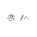 Sterling Silver Pave CZ Peace Sign Earrings