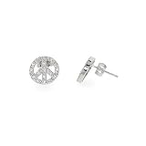 Eve's Addiction Sterling Silver Pave CZ Peace Sign Earrings