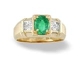 14K Yellow Gold Genuine Oval Emerald and Diamond Men's Ring