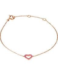 Genuine Pink Sapphire Heart Bracelet in 14k Rose Gold