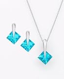 14k White Gold Blue Topaz Pendant and Earring