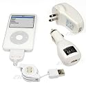 3 in 1 USB Charger Kit for iPod and iPhone: Travel Charger, Car Charger, and Retractable USB Charger and Data Cable