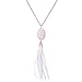 Zhenhui High Quality Jewelry Faux Leather Tassel Stone Pendant Gold Tone Long Chain Women Fashion Necklace (White)