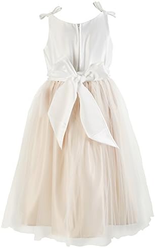Brightly Kids Contrast Satin & Tulle Girls Dress (3, Champagne & White)
