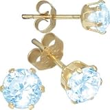Jewelco London 9ct Yellow gold studs claw-set with 3mm Solitaire light blue cubic zirconia stone