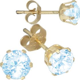 Jewelco London 9ct Yellow gold studs claw-set with 3mm Solitaire light blue cubic zirconia stone