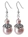 Pink Swarovski Pearl Sterling Silver Bali Beads Dangle Earrings with Fish Hook Findings