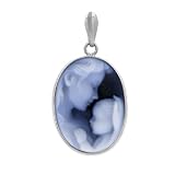 14K White Gold Mother Holding Baby Cameo Pendant - 3/4" x 1/2"