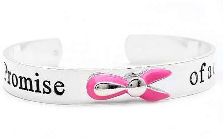 Breast Cancer Awareness Ribbon Promise of a Cure Cuff Bracelet