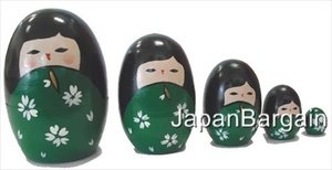 Green Matryoshka Kokeshi Nesting Doll #MD2/G