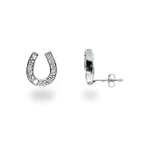 Eve's Addiction Sterling Silver Cubic Zirconia Lucky Horseshoe Earrings