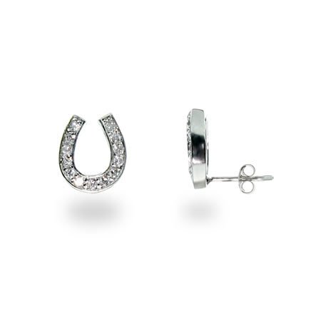 Sterling Silver Cubic Zirconia Lucky Horseshoe Earrings