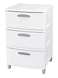 Sterilite 01938001 3-Drawer Unit with Titanium Handles, White