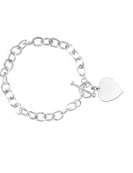 Sterling Silver 8 Inch Cable Bracelet W/Toggle & Hrt
