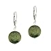 Sterling Silver .925 Iridescent Genuine Freshwater Cultured Green Coin Pearl LeverBack Lever Back Round Dangle Earrings