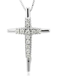 10k White Gold Cross Diamond Pendant Necklace (HI, I, 0.12 carat)