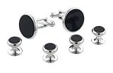 Classic silver plated and onyx cufflinks and shirt stud set with presentation box. Made in the U.S.A