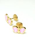 Solid 14k Yellow Pink Enamel Childrens Butterfly Earrings - JewelryWeb